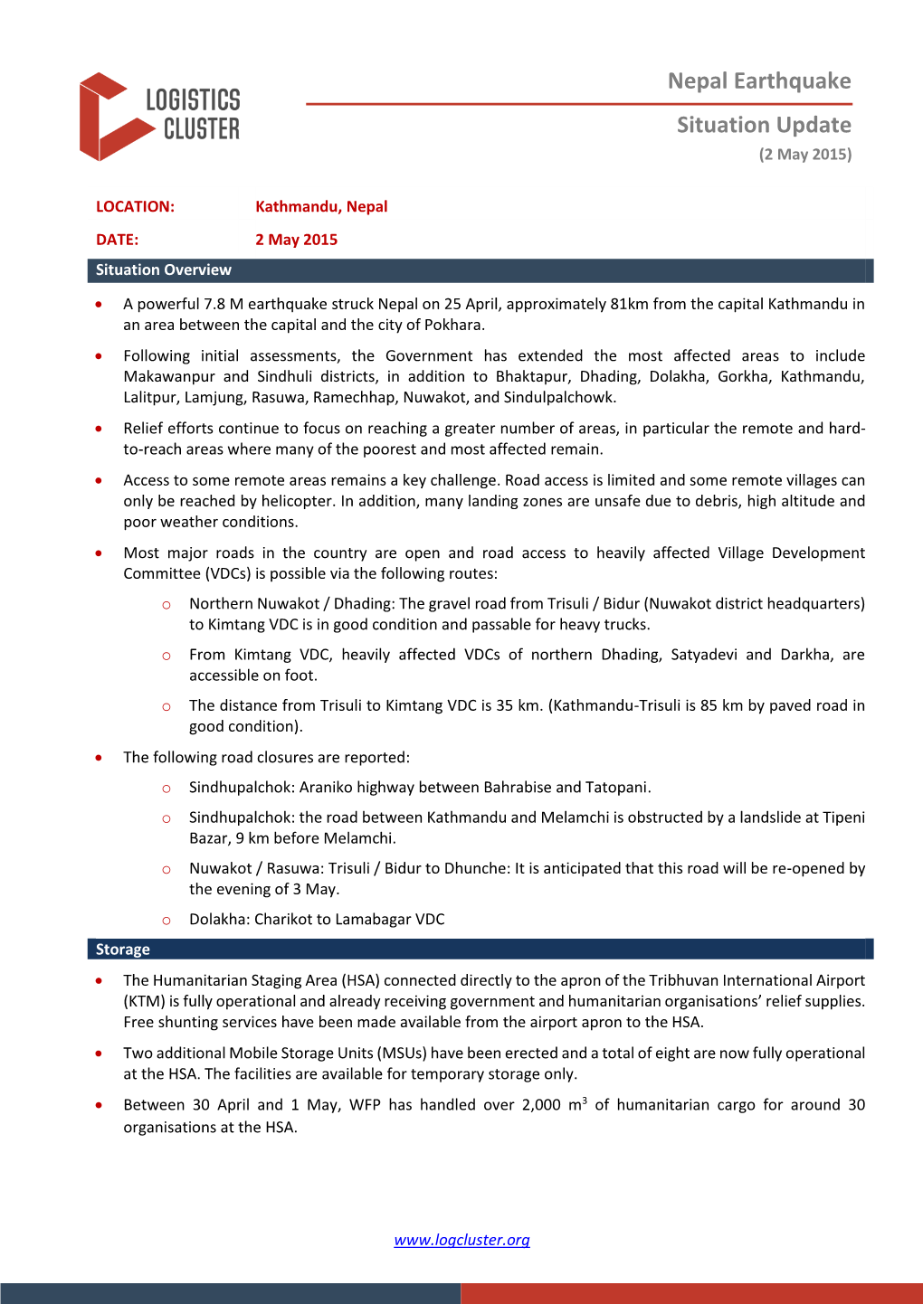 Nepal Earthquake Situation Update (2 May 2015)