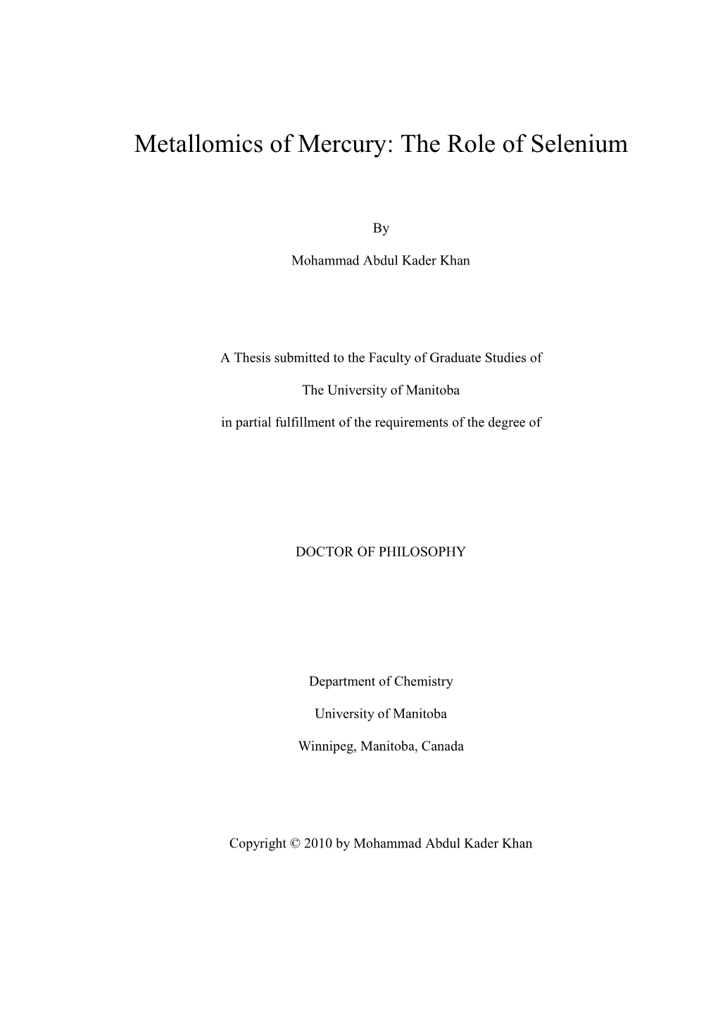 Metallomics of Mercury: the Role of Selenium