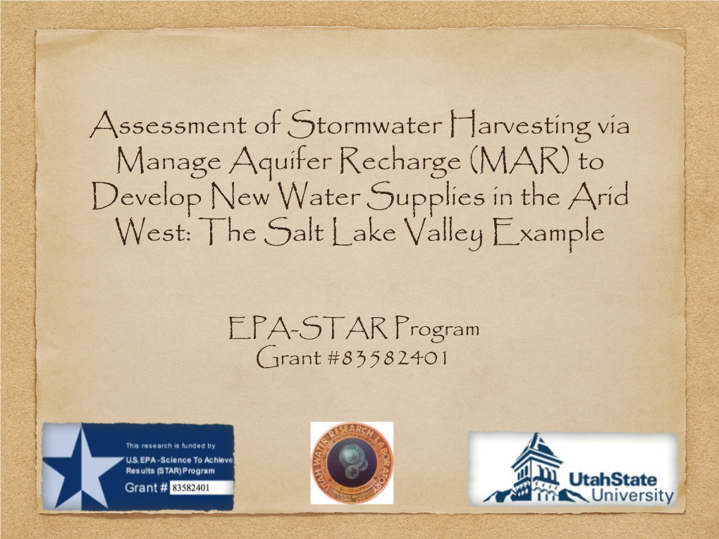 Assessment of Stormwater Harvesting Via Manage Aquifer Recharge To