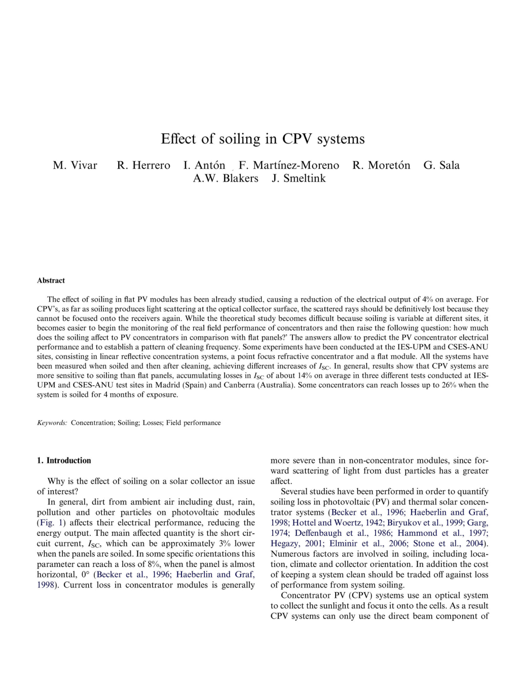 Effect of Soiling in CPV Systems