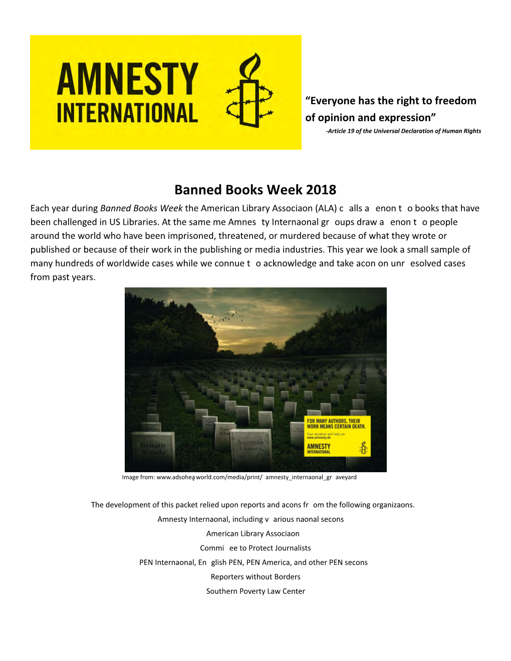 2018 Core Packet View 2018 Banned Books Week Cases and Actions