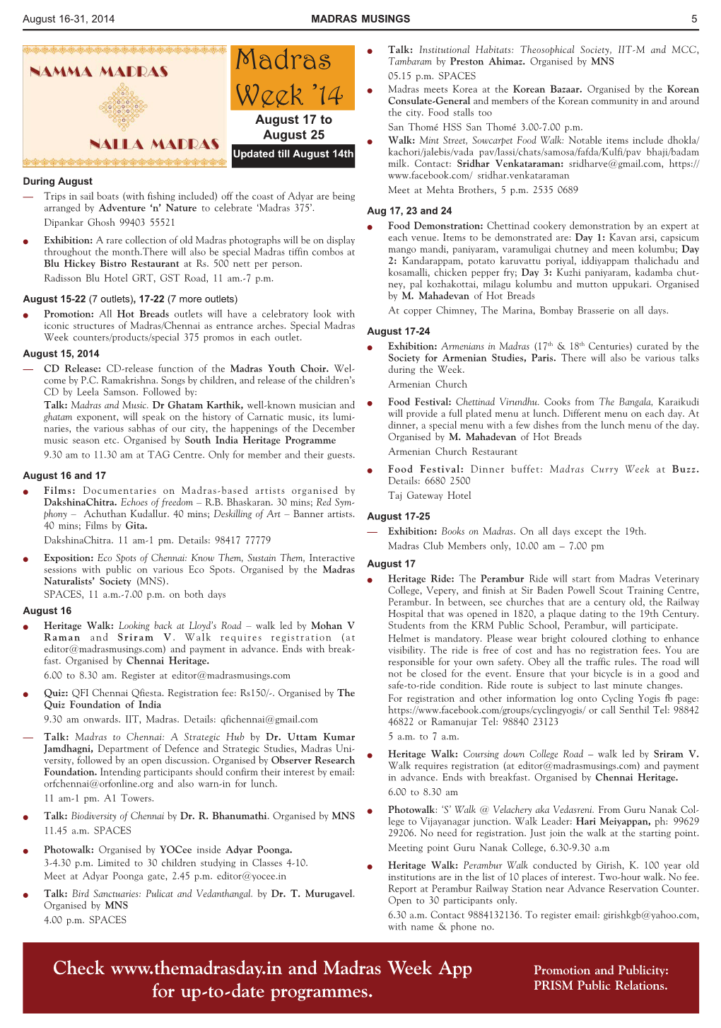 Madras Week Programme List 6 Pages.Pmd