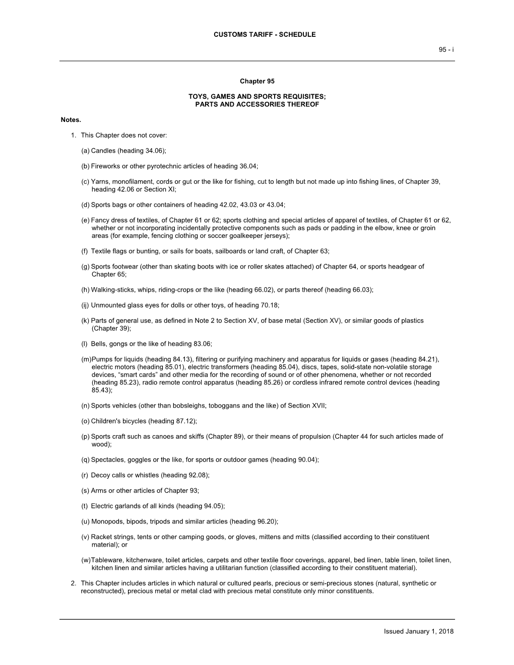 Customs Tariff - Schedule