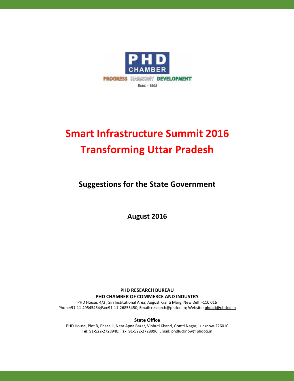 Recommendation-Smart Infrastructure Summit 2016 Transforming Uttar