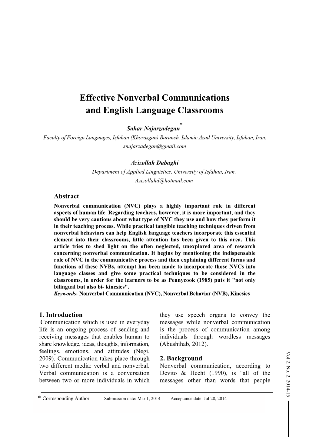 Effective Nonverbal Communications and English Language Classrooms