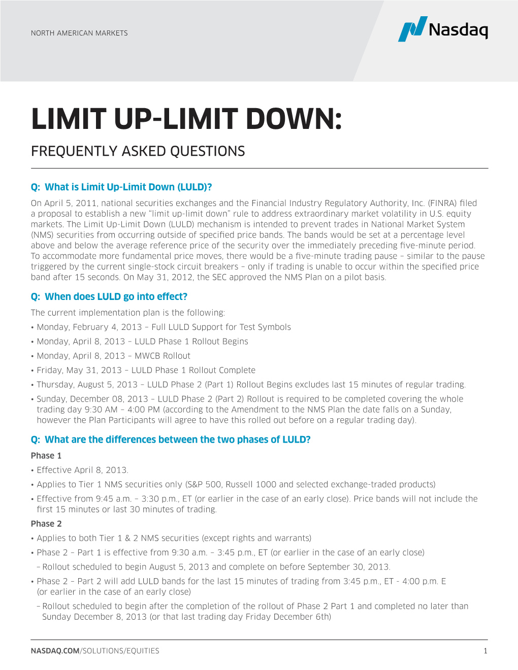 Limit Up-Limit Down (LULD)? on April 5, 2011, National Securities Exchanges and the Financial Industry Regulatory Authority, Inc