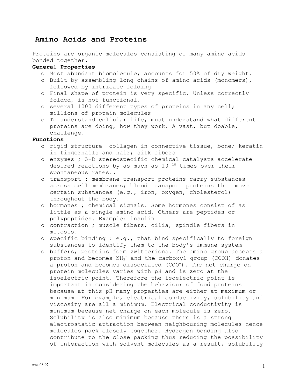 Amino Acids and Proteins