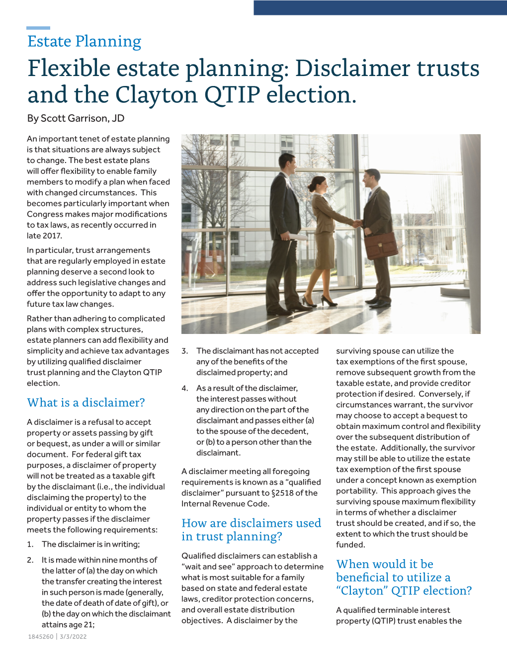 Flexible Estate Planning: Disclaimer Trusts and the Clayton QTIP Election. by Scott Garrison, JD