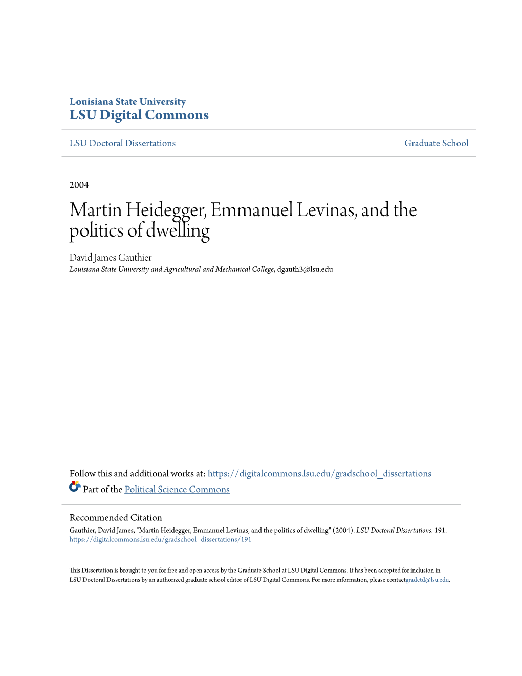 Martin Heidegger, Emmanuel Levinas, and the Politics of Dwelling