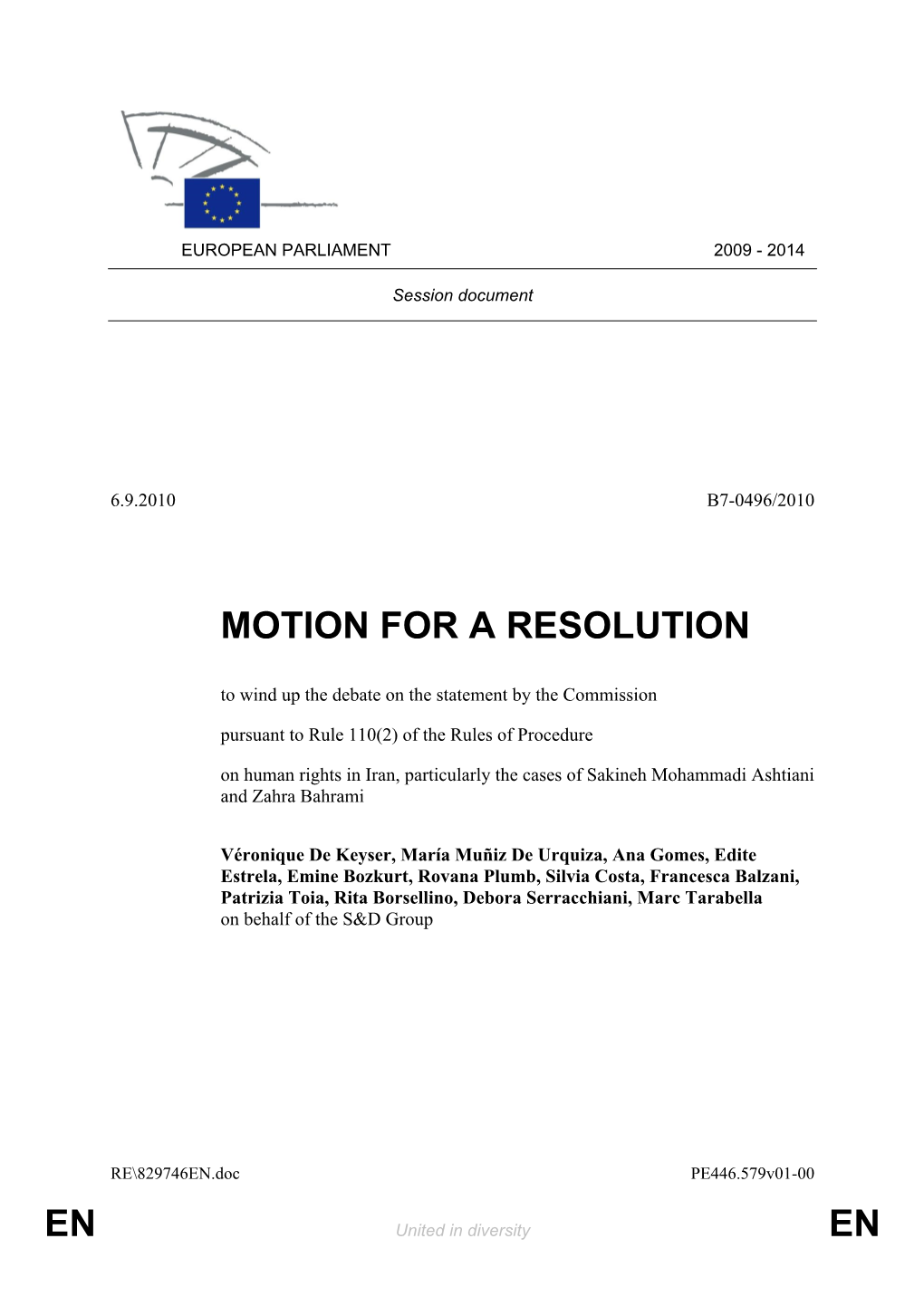 En En Motion for a Resolution