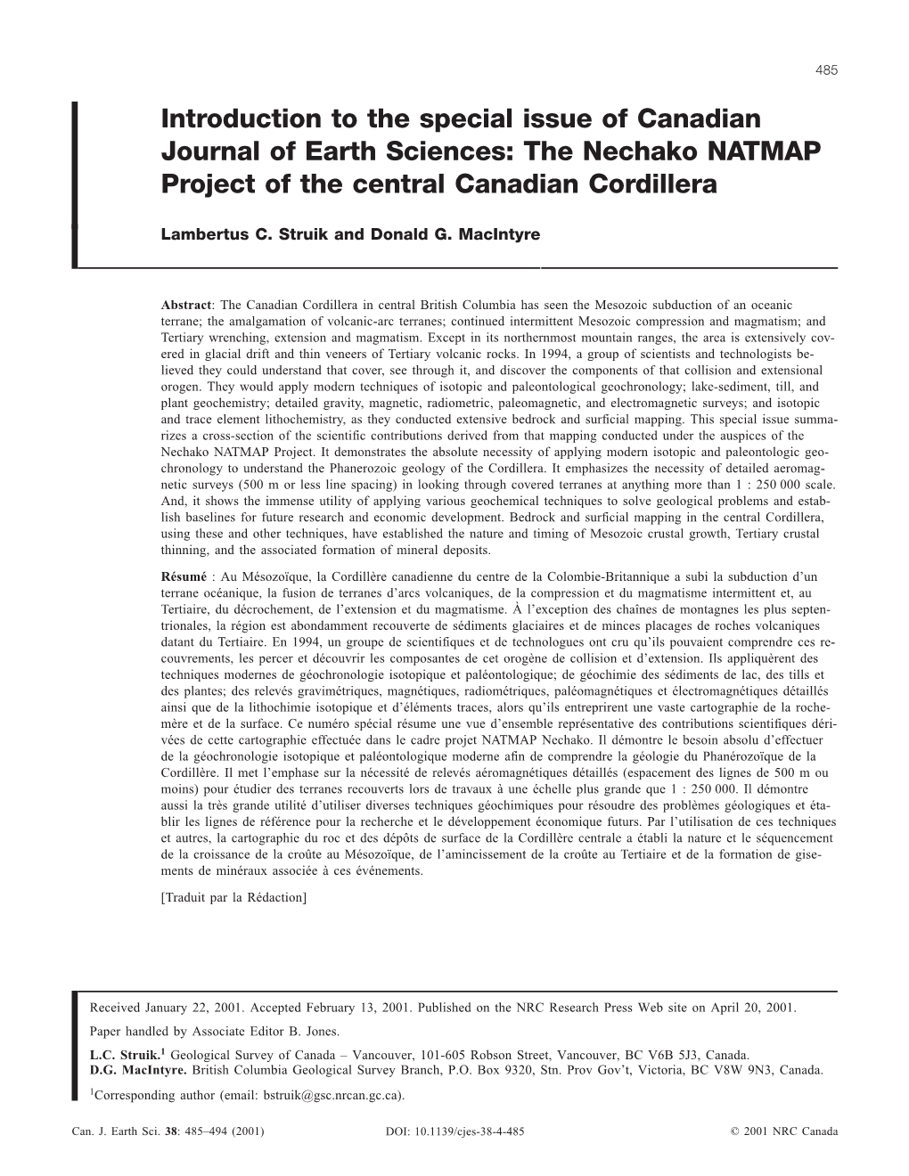 The Nechako NATMAP Project of the Central Canadian Cordillera