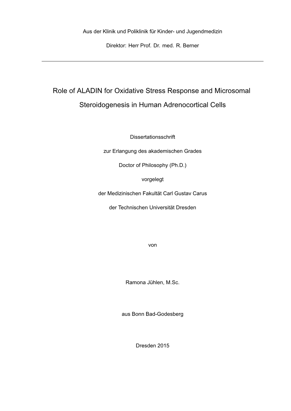 Role of ALADIN for Oxidative Stress Response and Microsomal