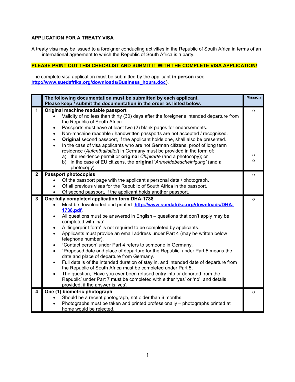 Application for a Treaty Visa