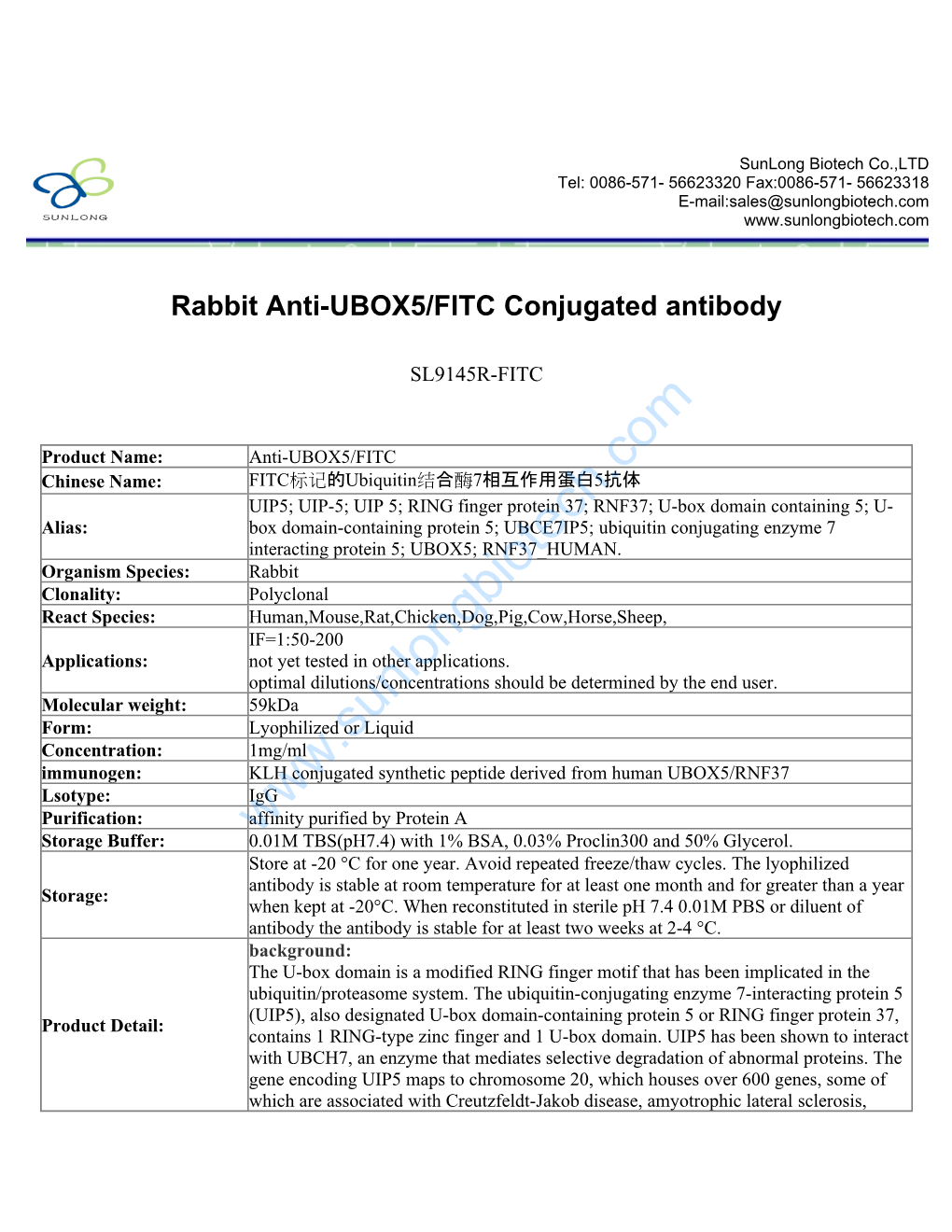 Rabbit Anti-UBOX5/FITC Conjugated Antibody