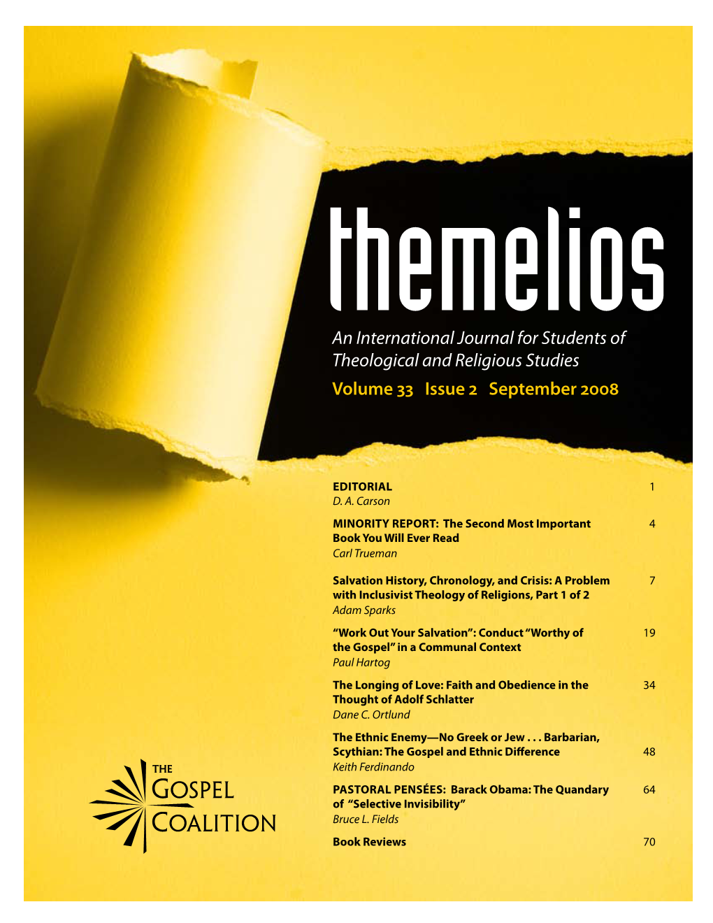 An International Journal for Students of Theological and Religious Studies Volume 33 Issue 2 September 2008