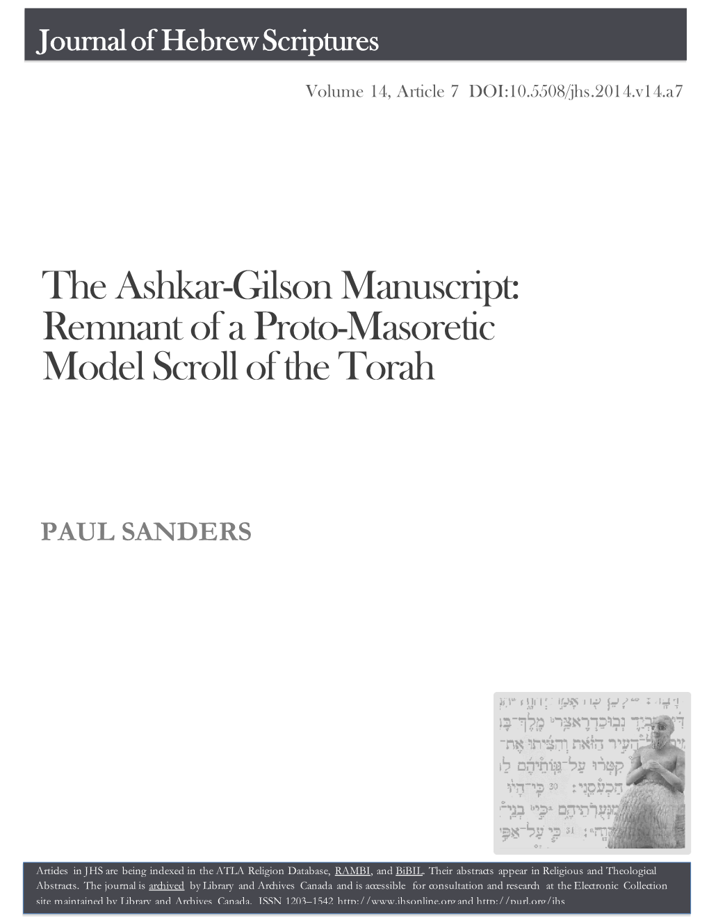 The Ashkar-Gilson Manuscript: Remnant of a Proto-Masoretic Model Scroll of the Torah