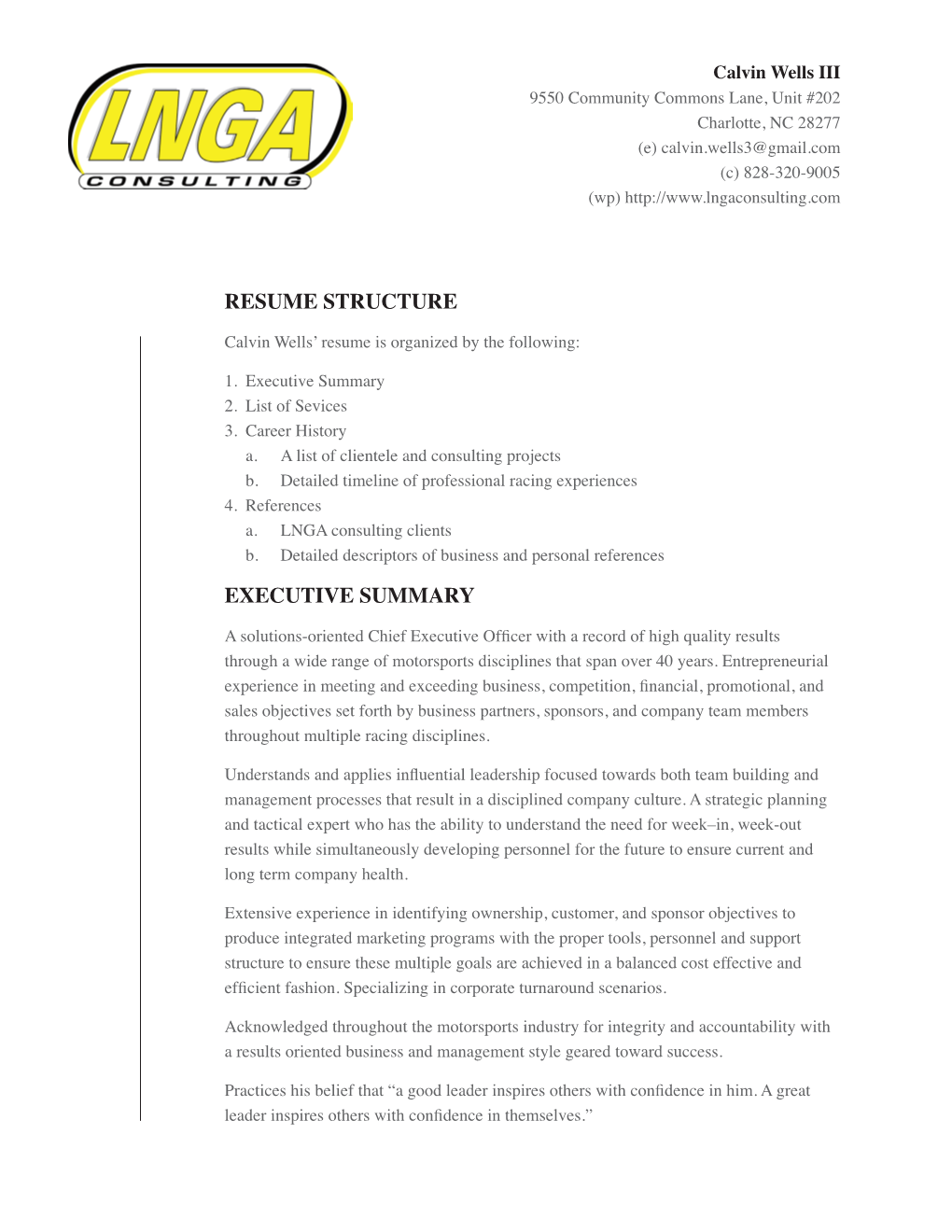 Resume Structure Executive Summary