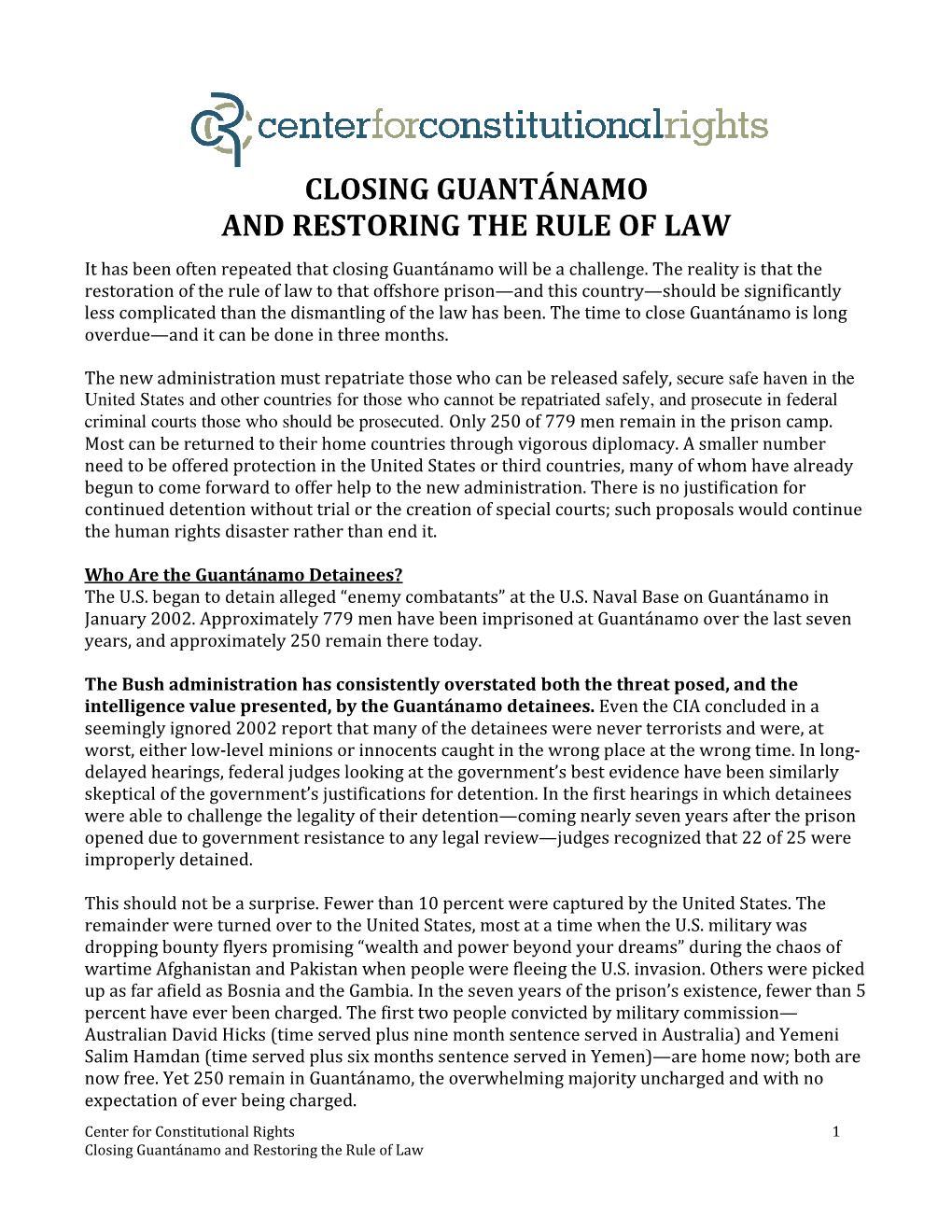 Closing Guantánamo and Restoring the Rule of Law