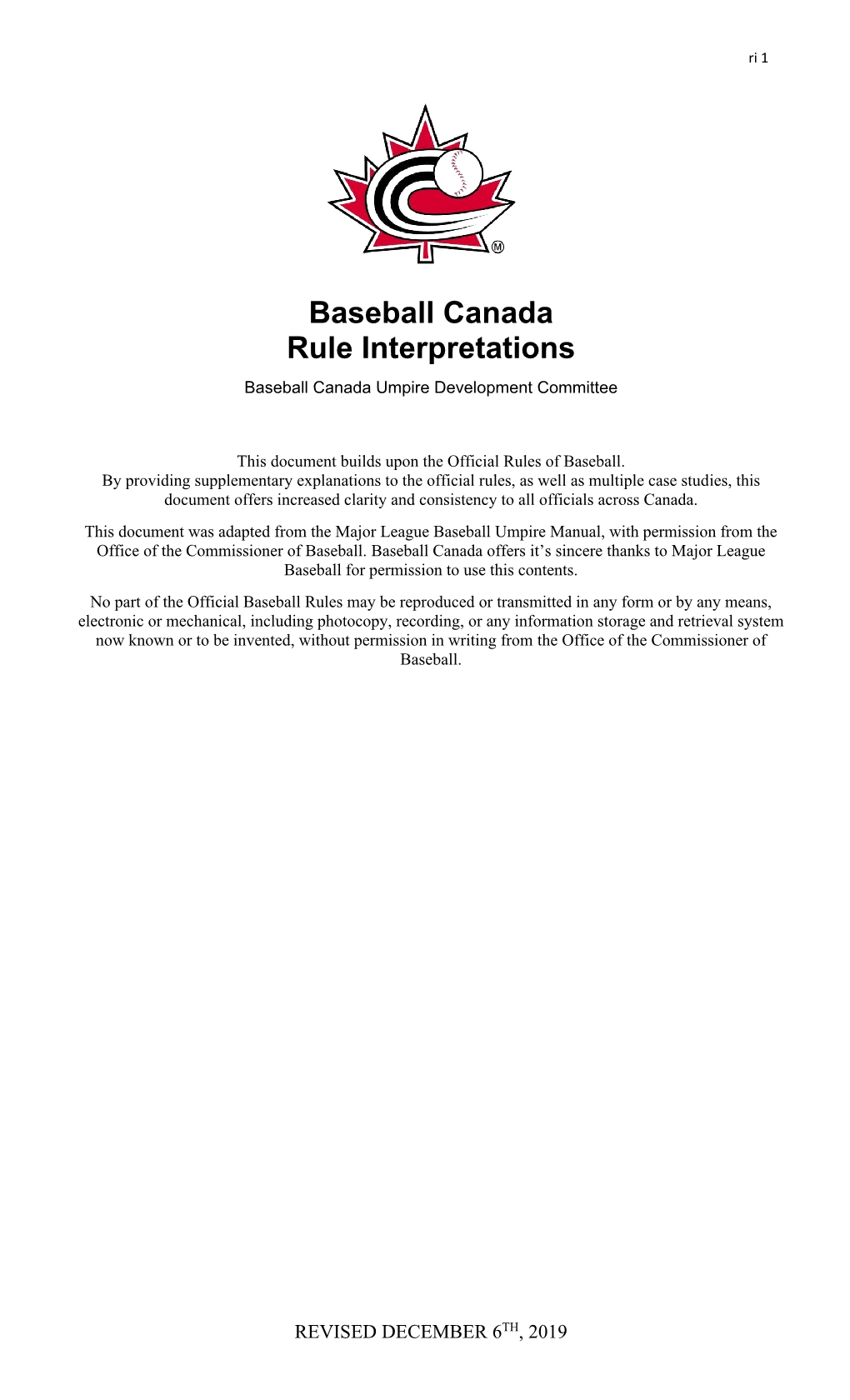 Baseball Canada Rule Interpretations