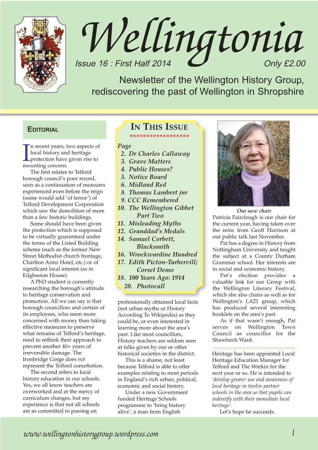 Newsletter of the Wellington History Group, Rediscovering the Past of Wellington in Shropshire