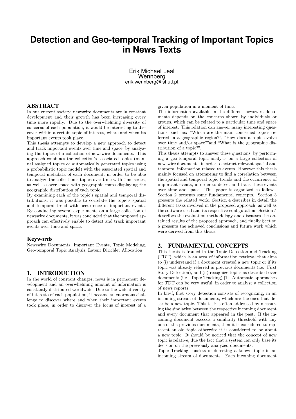 Detection and Geo-Temporal Tracking of Important Topics in News Texts