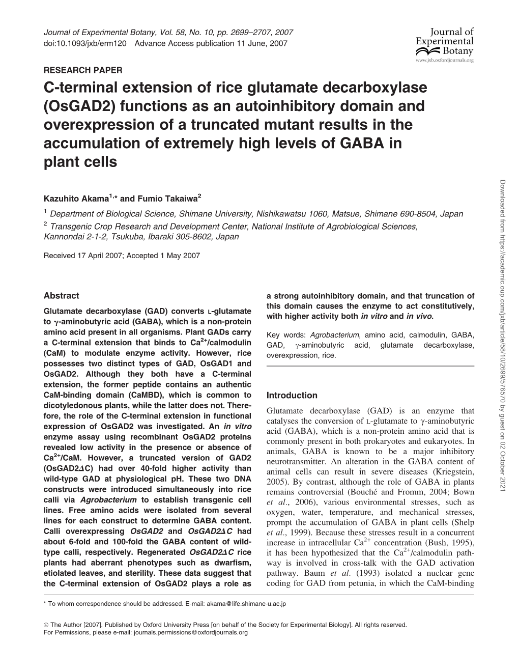 C-Terminal Extension of Rice Glutamate Decarboxylase (Osgad2)