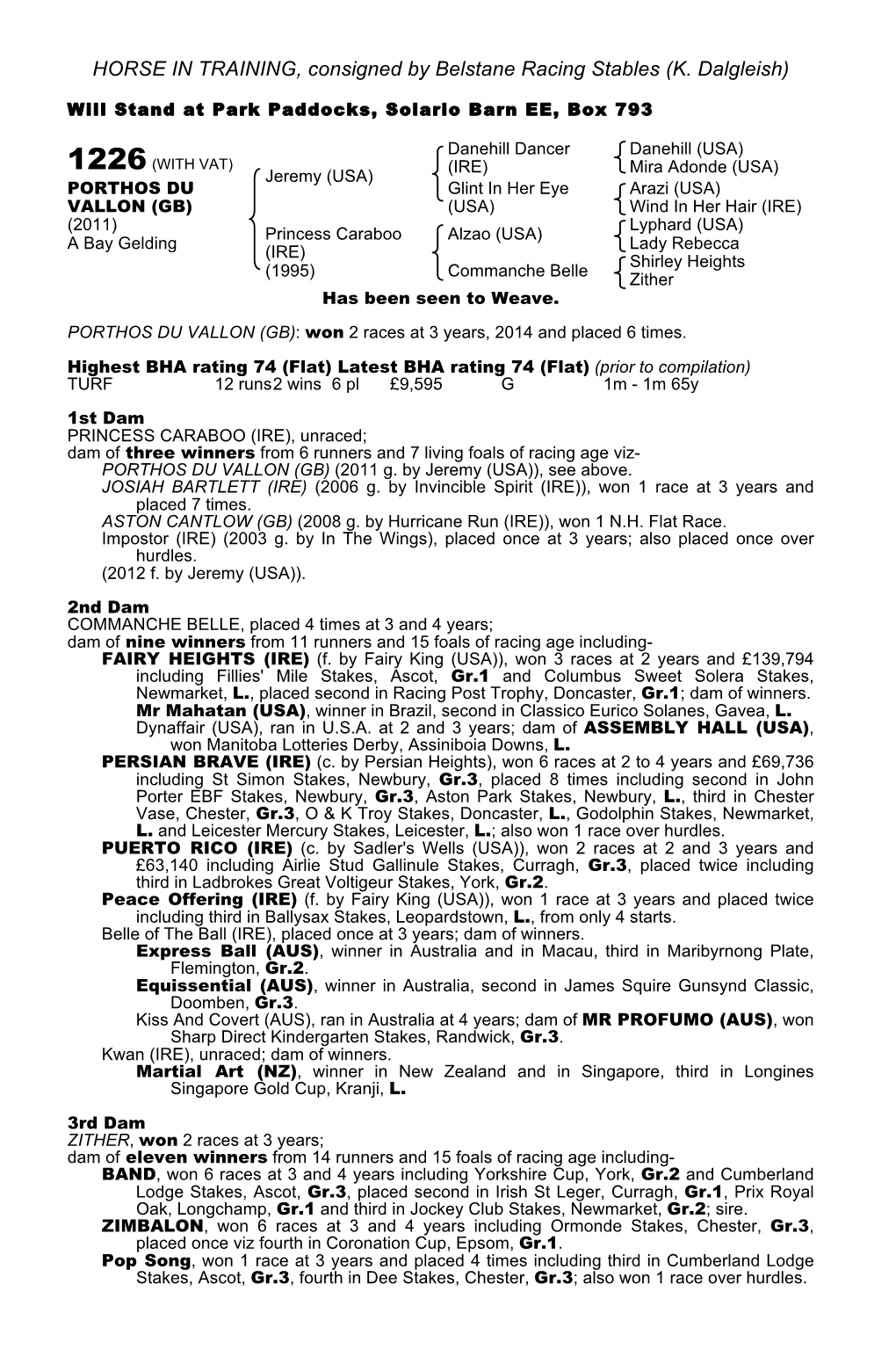 HORSE in TRAINING, Consigned by Belstane Racing Stables (K