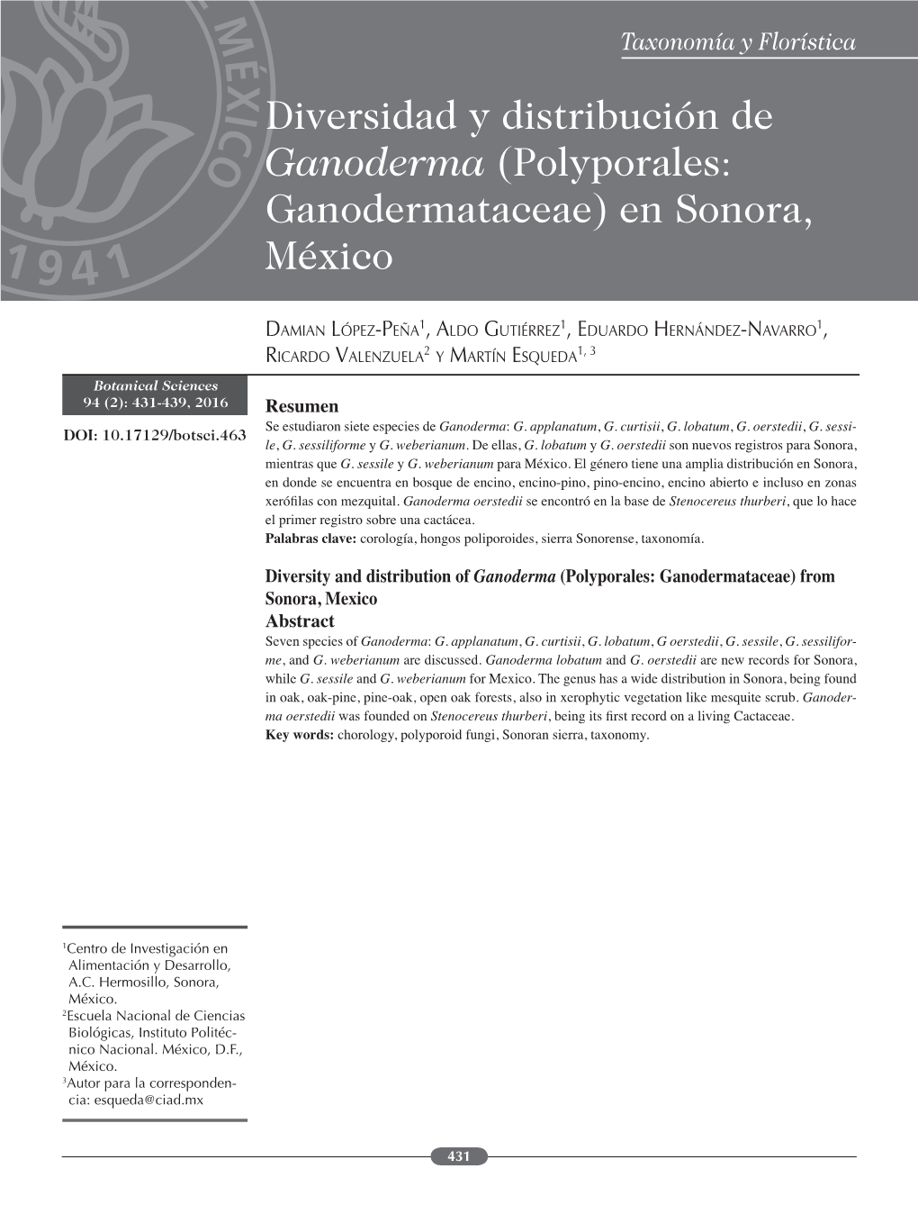 Resumen Diversity and Distribution of Ganoderma
