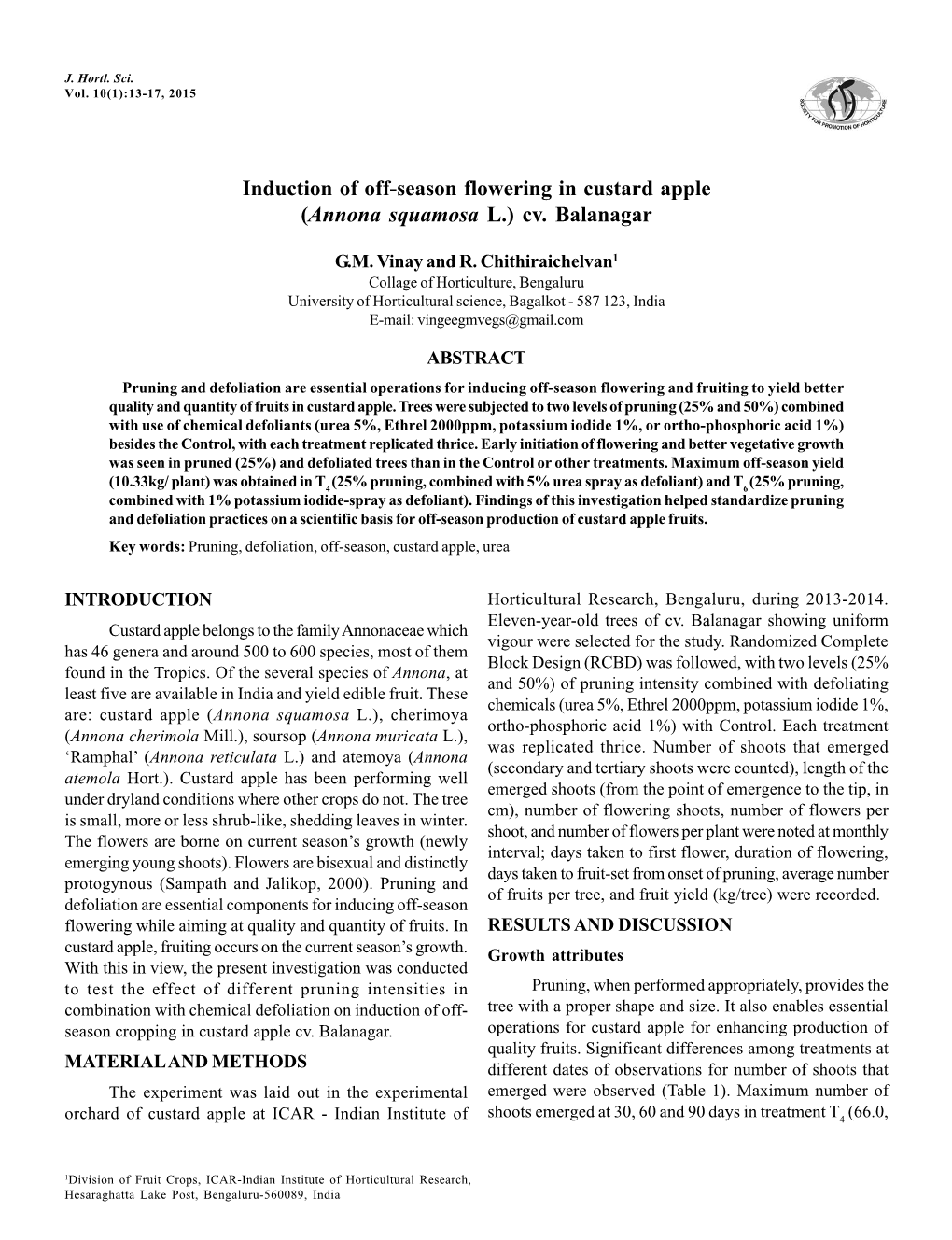 Induction of Off-Season Flowering in Custard Apple (Annona Squamosa L.) Cv