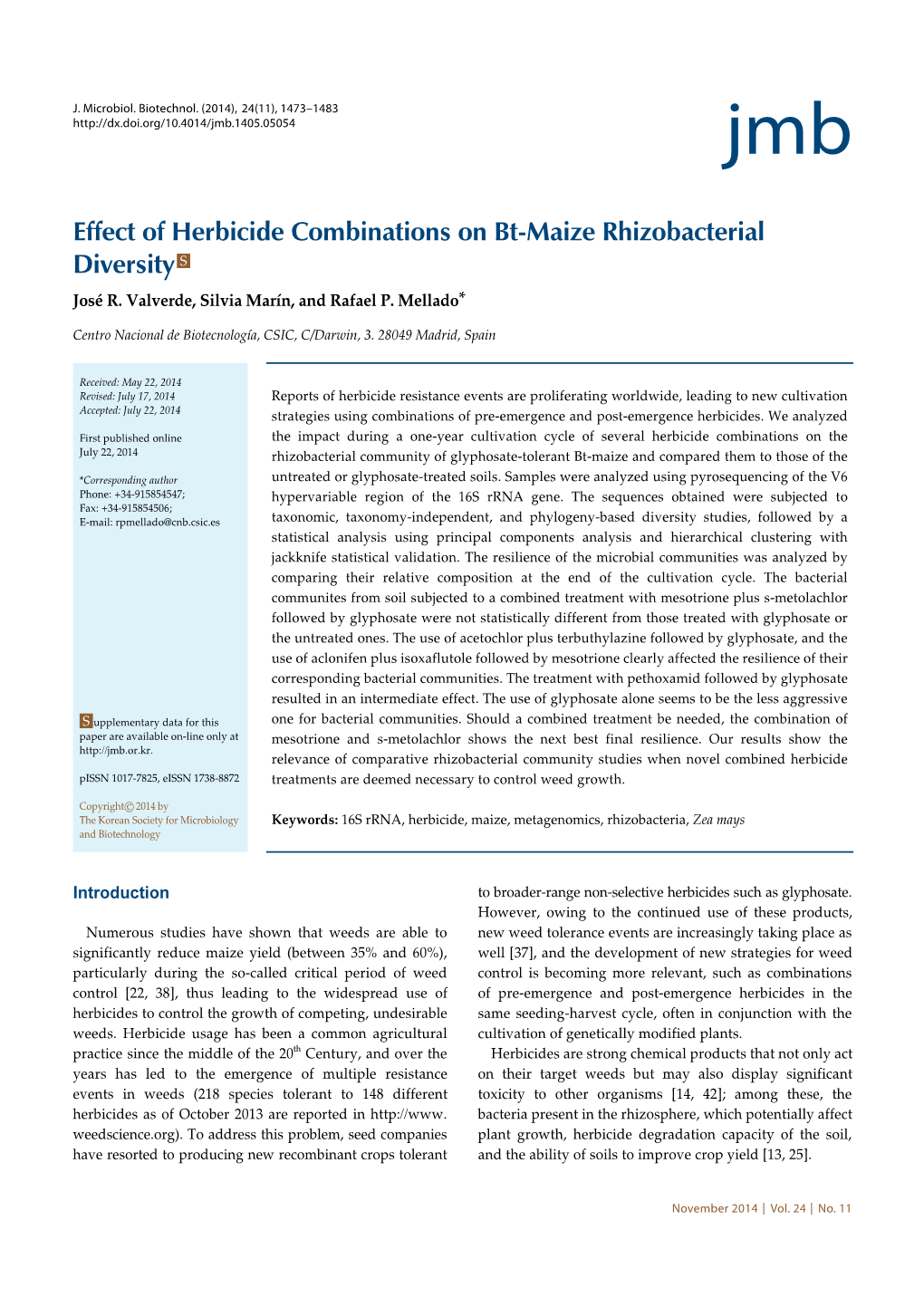 Effect of Herbicide Combinations on Bt-Maize Rhizobacterial Diversity S José R