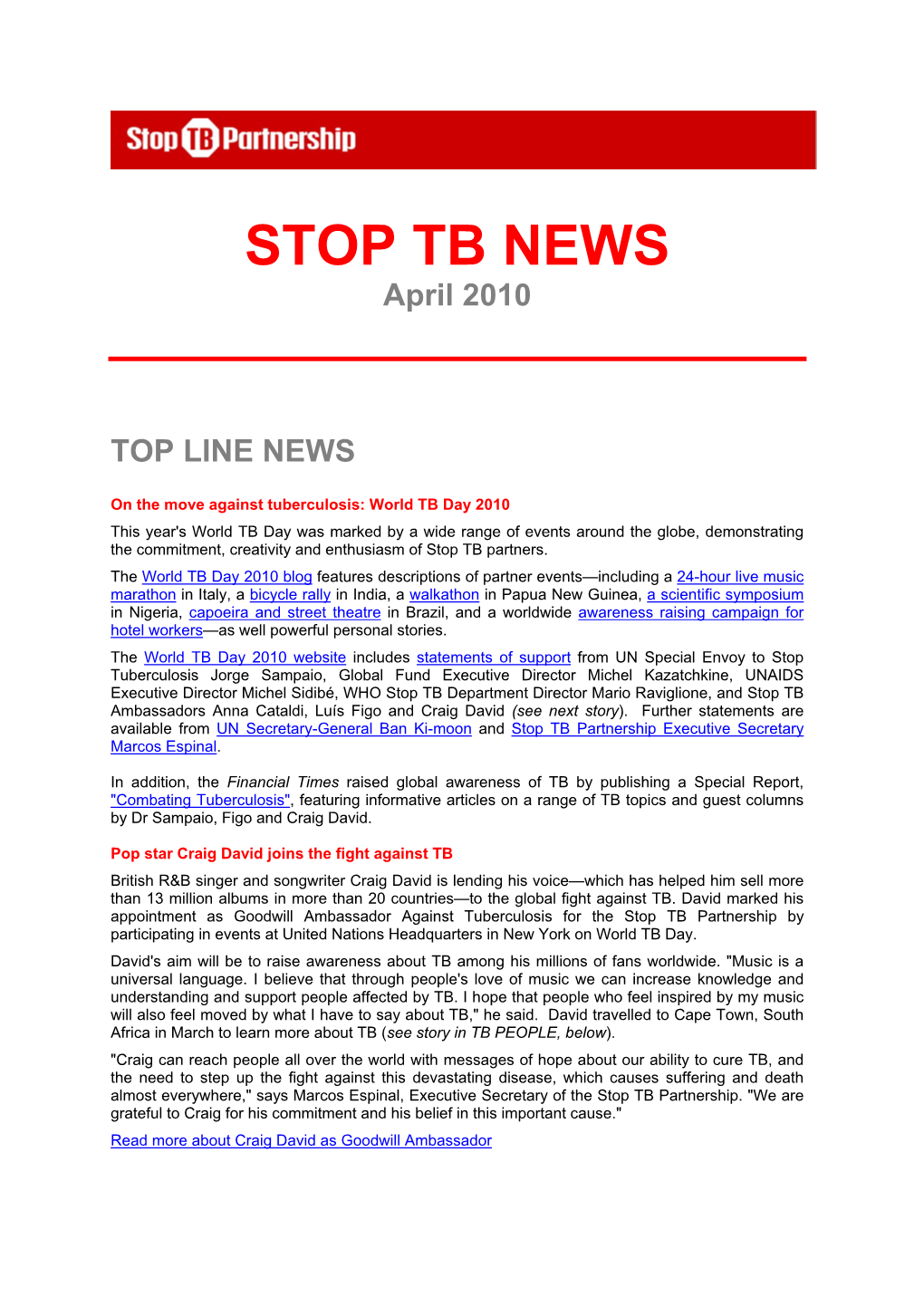 STOP TB NEWS April 2010