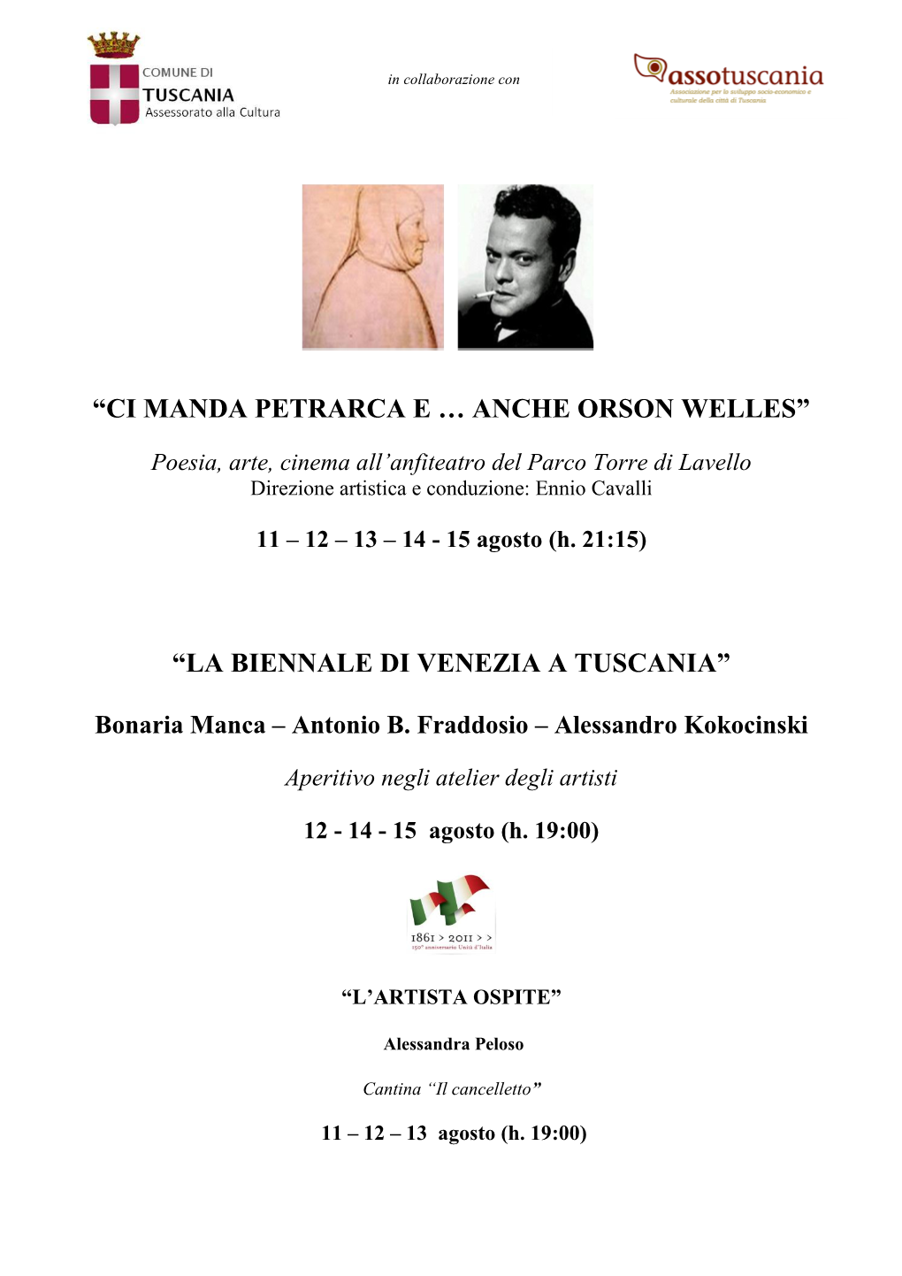 “Ci Manda Petrarca E … Anche Orson Welles” “La Biennale Di Venezia a Tuscania”