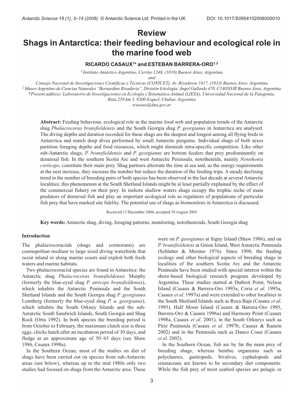 Shags in Antarctica: Their Feeding Behaviour and Ecological Role in The