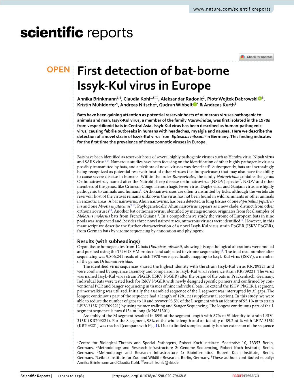 First Detection of Bat-Borne Issyk-Kul Virus in Europe