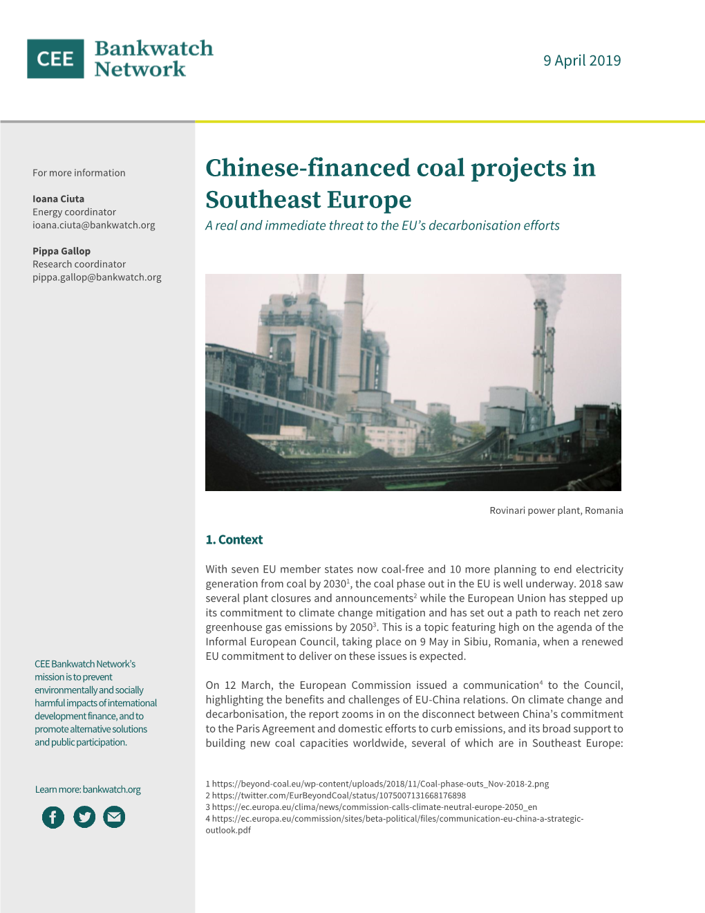 Chinese-Financed Coal Projects in Southeast Europe