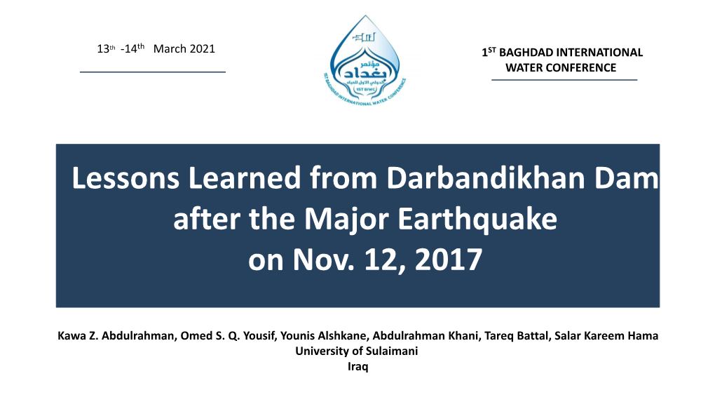 Lessons Learned from Darbandikhan Dam After the Major Earthquake on Nov. 12, 2017