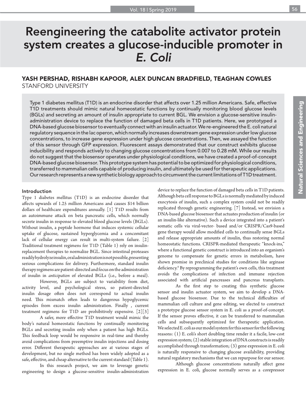 Reengineering the Catabolite Activator Protein System Creates a Glucose-Inducible Promoter in E. Coli