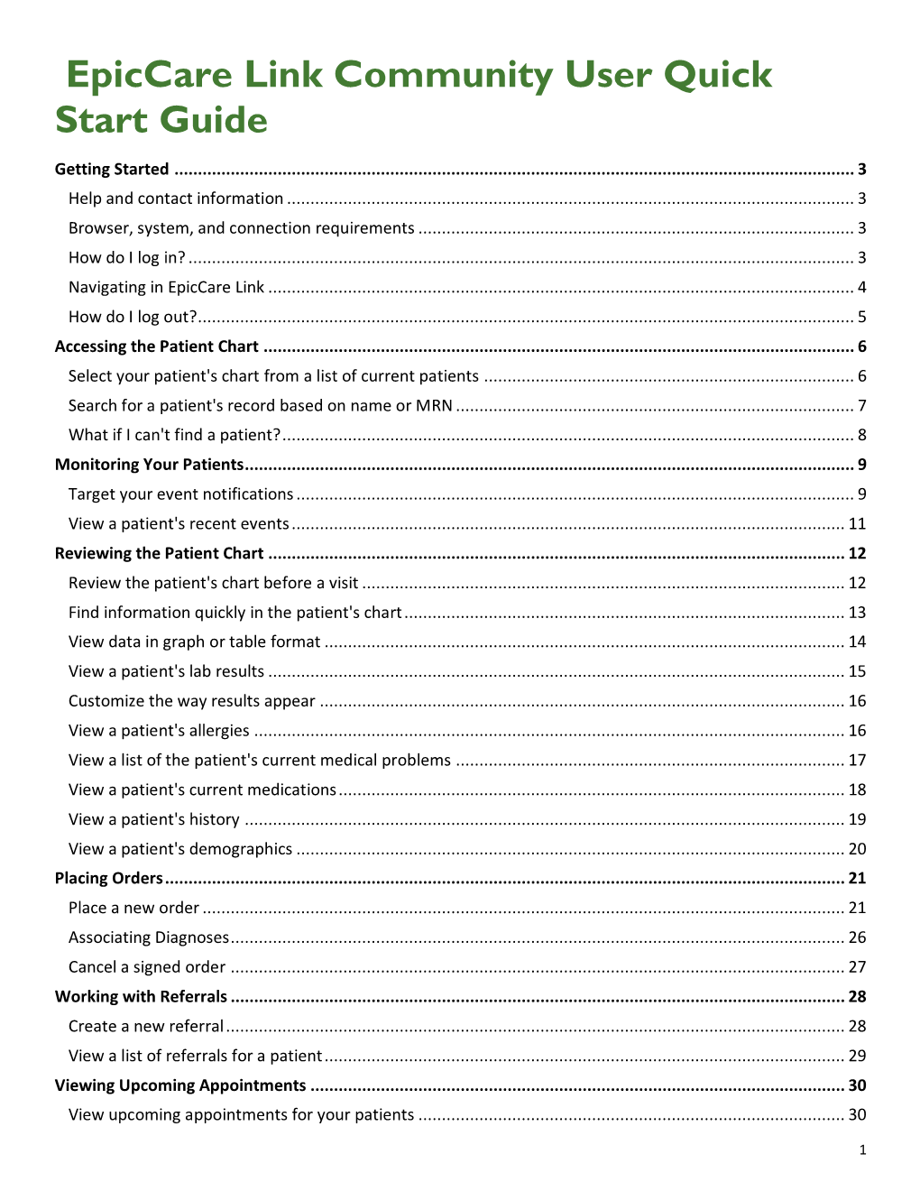 Epiccare Link Community User Quick Start Guide