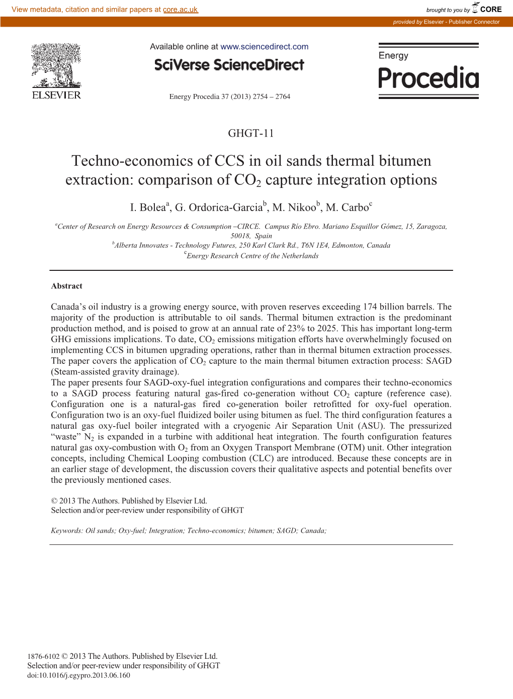 Techno-Economics of CCS in Oil Sands Thermal Bitumen Extraction: Comparison of CO2 Capture Integration Options