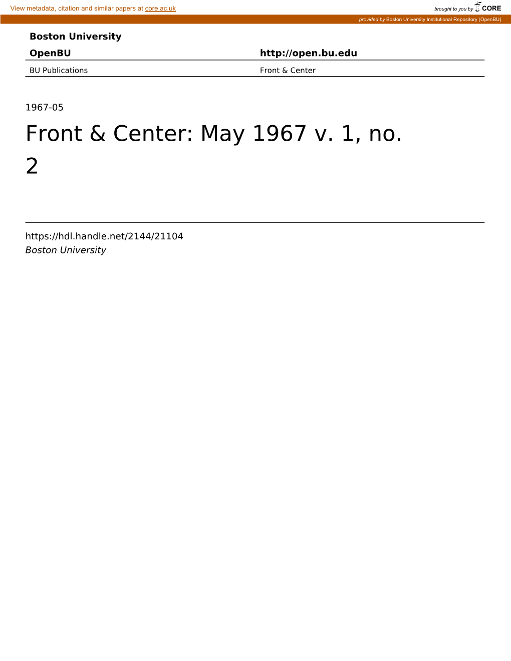 Front & Center: May 1967 V. 1, No. 2