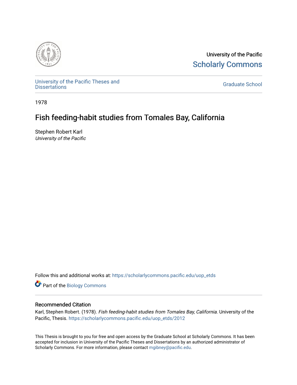 Fish Feeding-Habit Studies from Tomales Bay, California