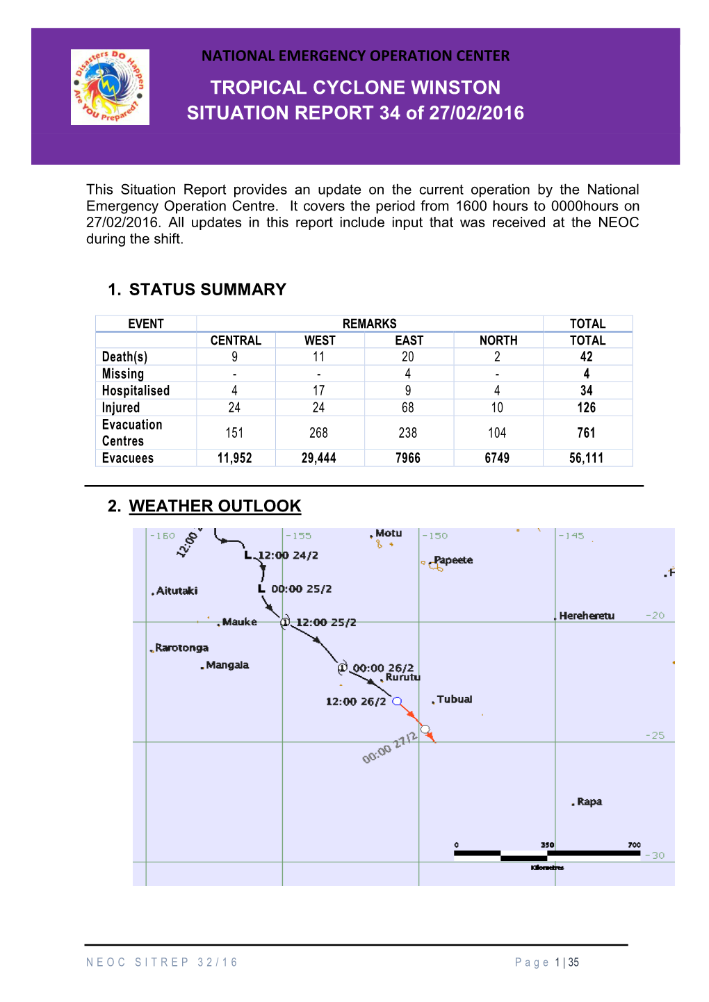 TROPICAL CYCLONE WINSTON SITUATION REPORT 34 of 27/02/2016