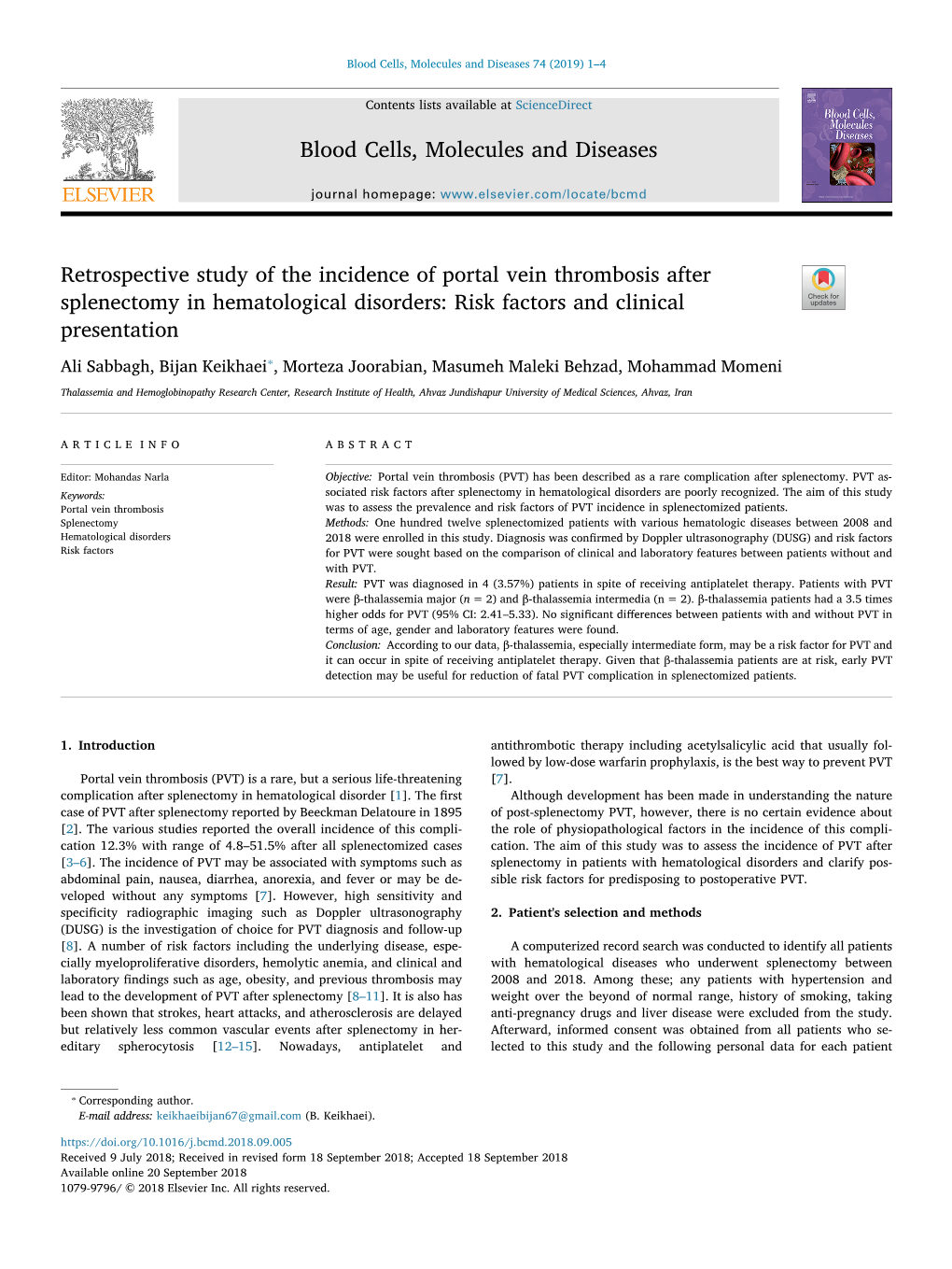 Retrospective Study of the Incidence of Portal Vein Thrombosis After