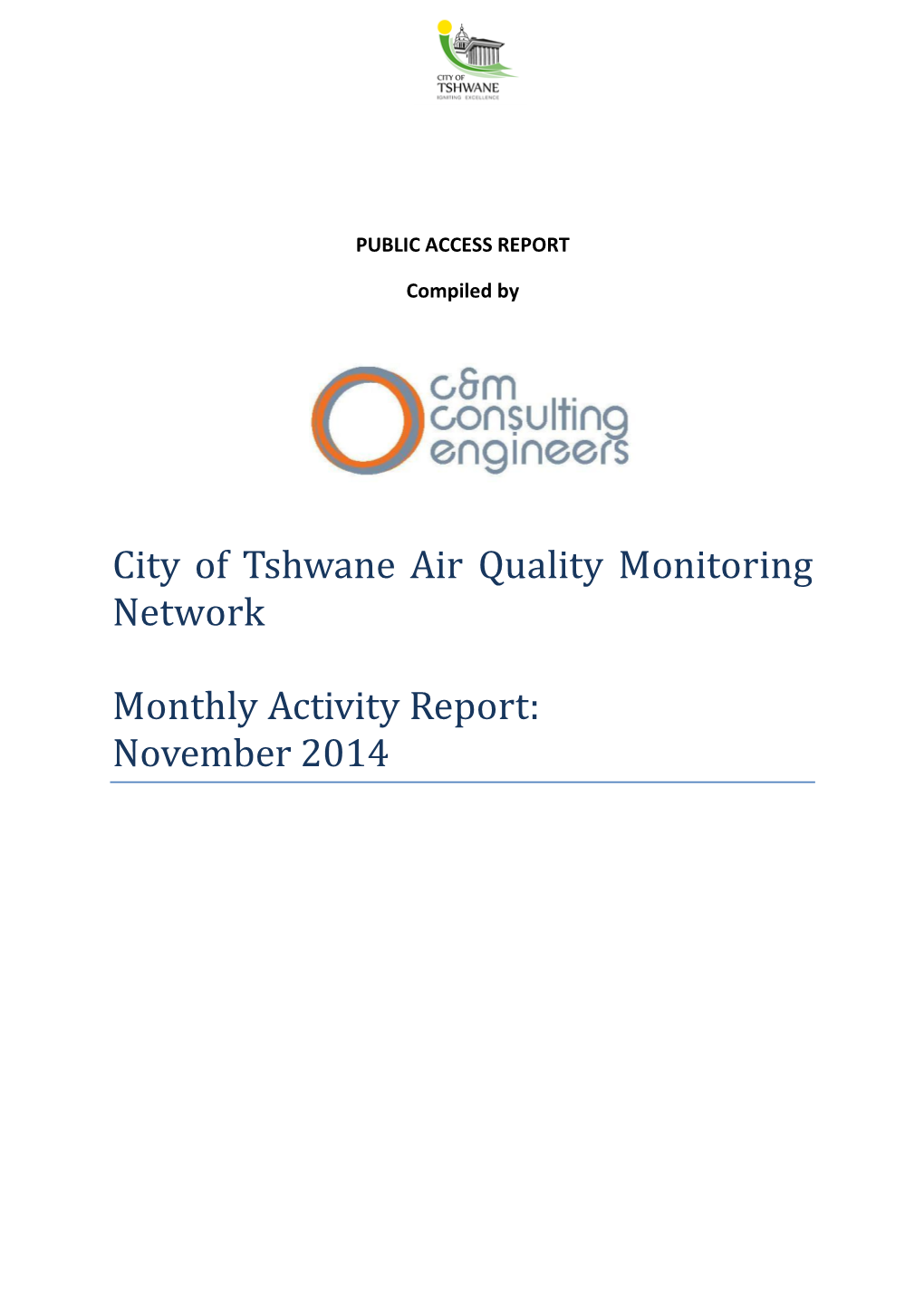 City of Tshwane Air Quality Monitoring Network Monthly Activity Report