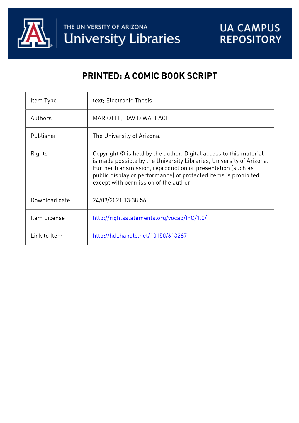 Printed: a Comic Book Script