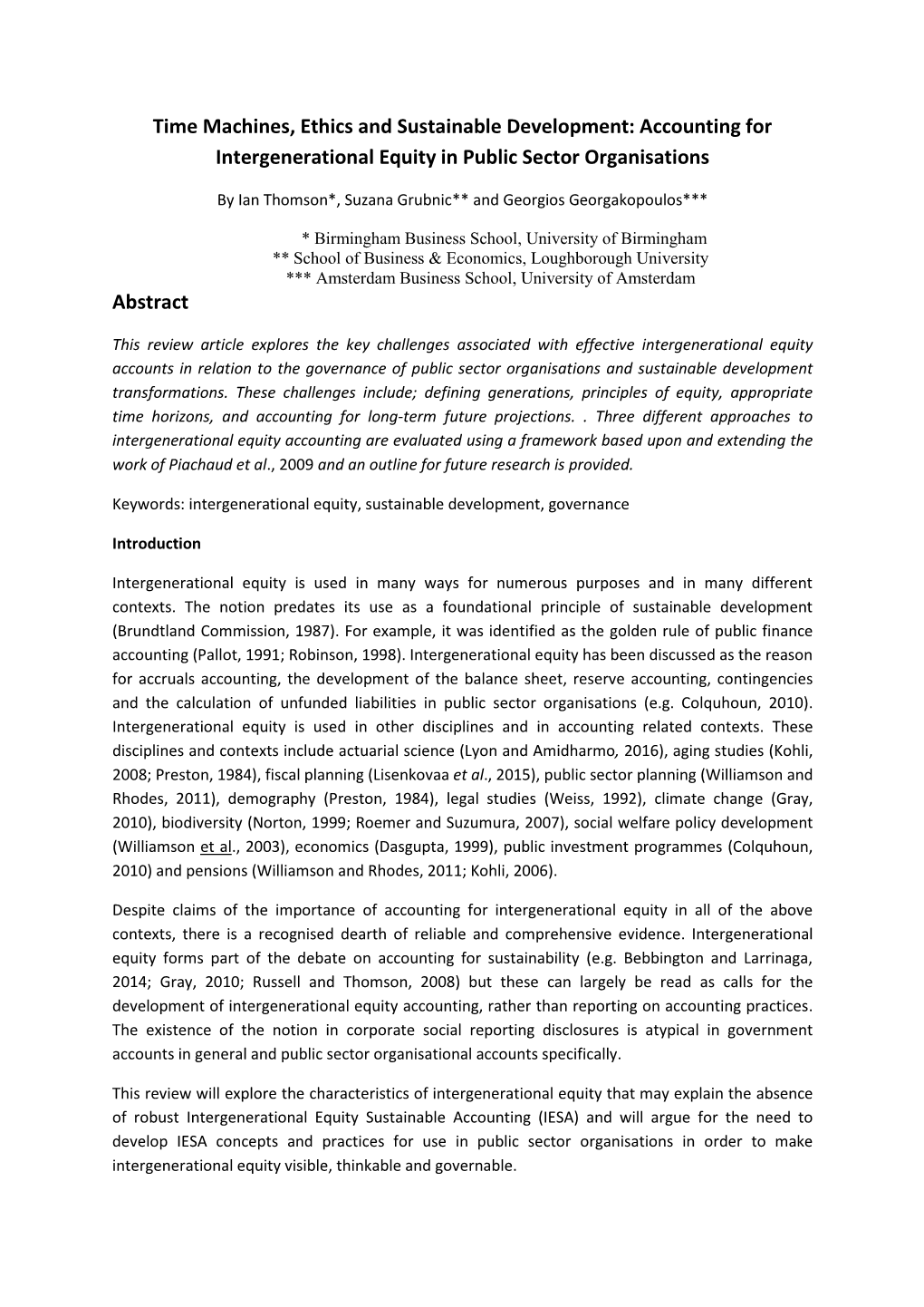 Accounting for Intergenerational Equity in Public Sector Organisations