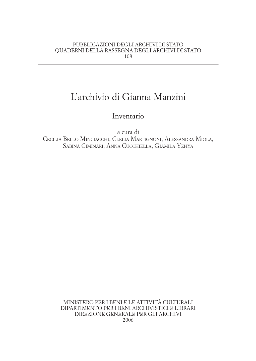 L'archivio Di Gianna Manzini