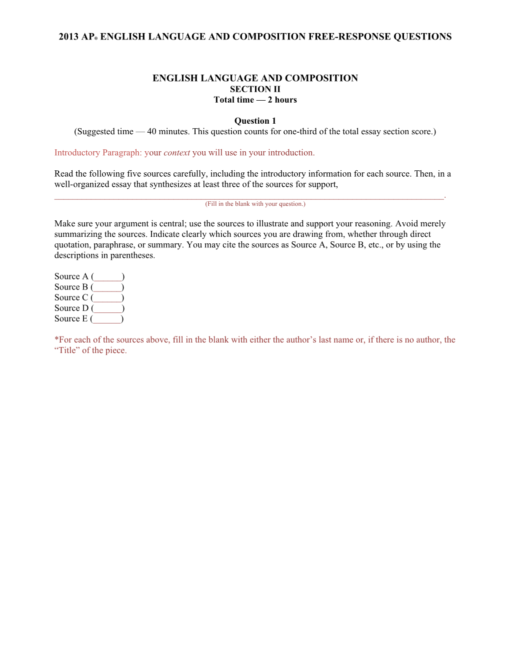 2013 Ap English Language and Composition Free-Response Questions s1