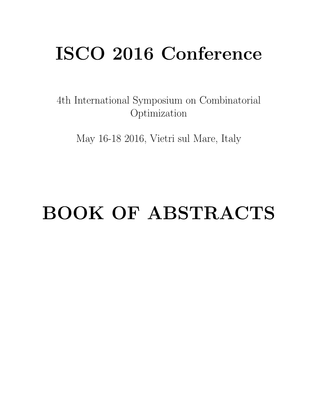 ISCO 2016 Conference BOOK of ABSTRACTS