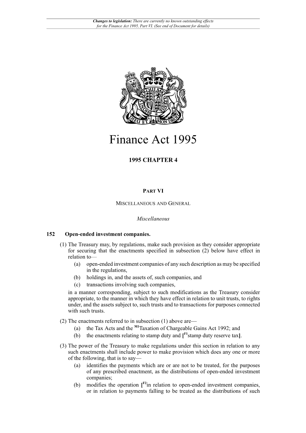 Finance Act 1995, Part VI